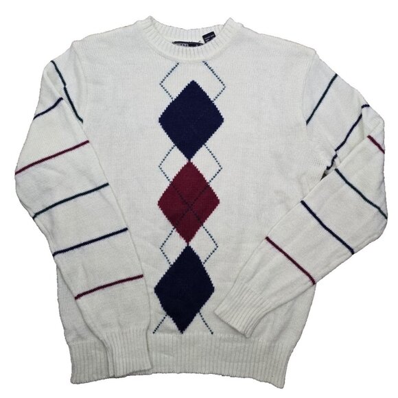 Vintage Sim Sportswear Argyle Sweater Preppy Academia Large - Picture 1 of 6